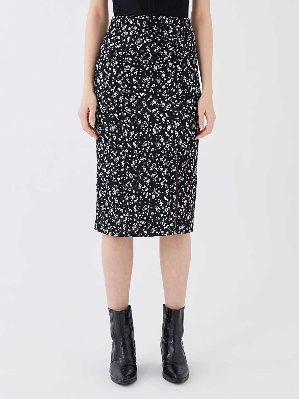 Elasticated Waist Patterned Women's Pencil Skirt -S3GA66Z8-LQJ