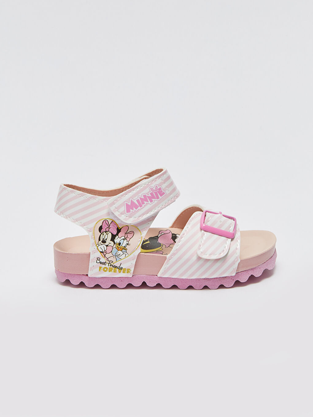 Pembe Minnie Mouse ve Arkadaşları Baskılı Cırt Cırtlı Kız Bebek Sandalet-1