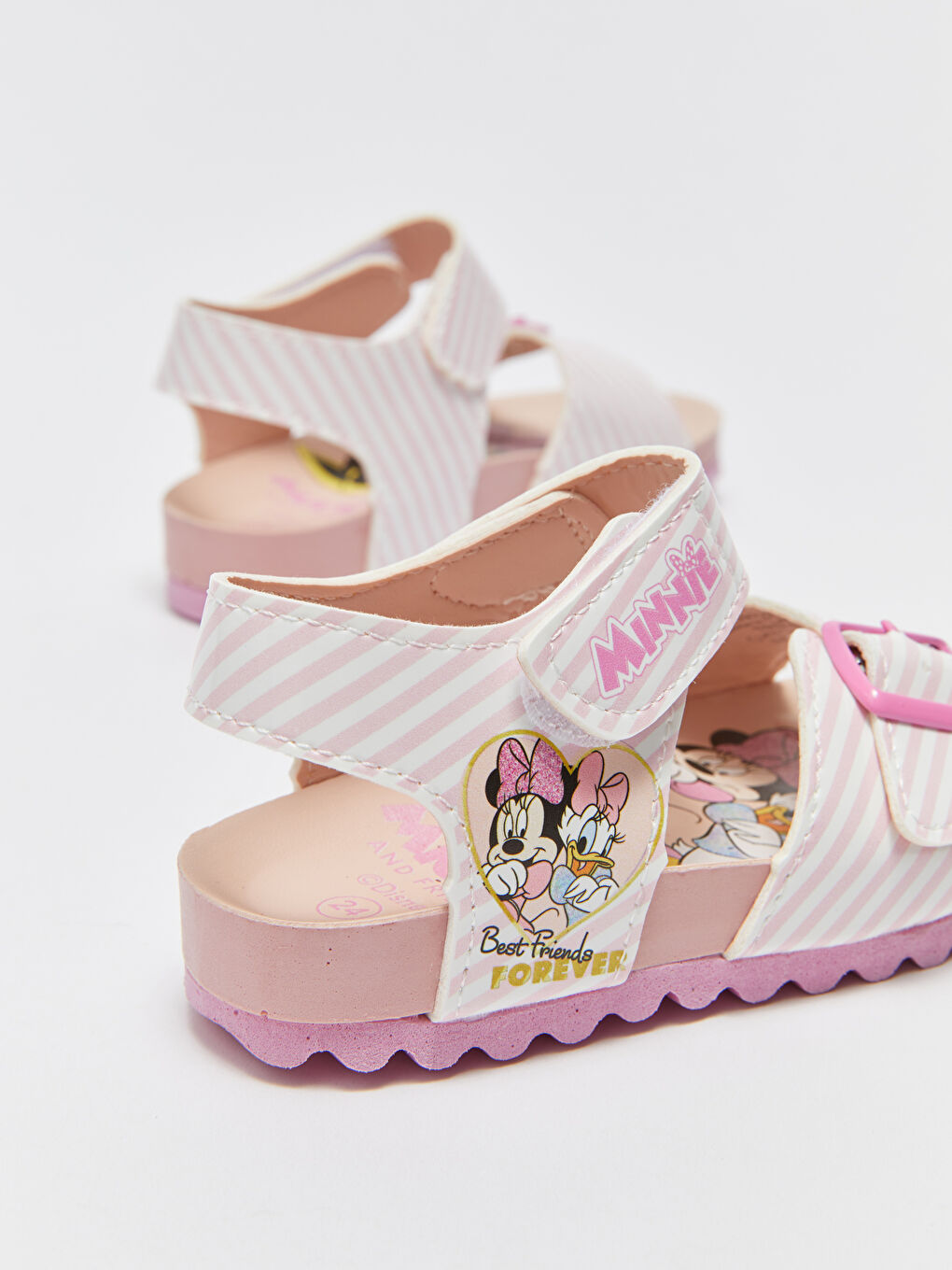 Pembe Minnie Mouse ve Arkadaşları Baskılı Cırt Cırtlı Kız Bebek Sandalet-4