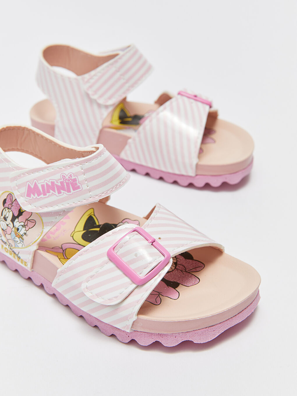 Pembe Minnie Mouse ve Arkadaşları Baskılı Cırt Cırtlı Kız Bebek Sandalet-5