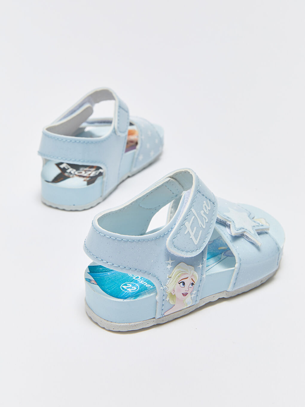 Mavi Frozen Baskılı Cırt Cırtlı Kız Bebek Sandalet-5