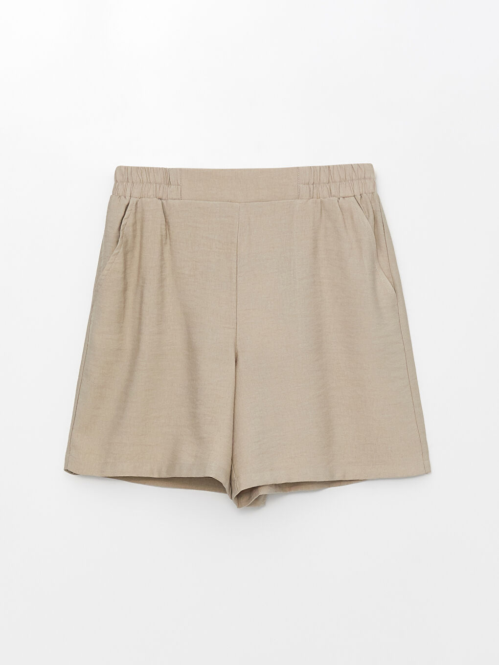 Bej Kadın Beli Lastikli Düz Şort-5