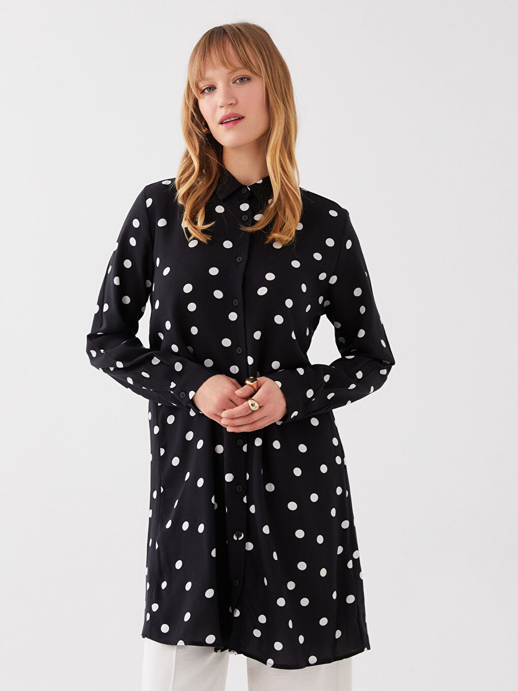 Polka Dot Long Sleeve Women's Shirt Tunic-1