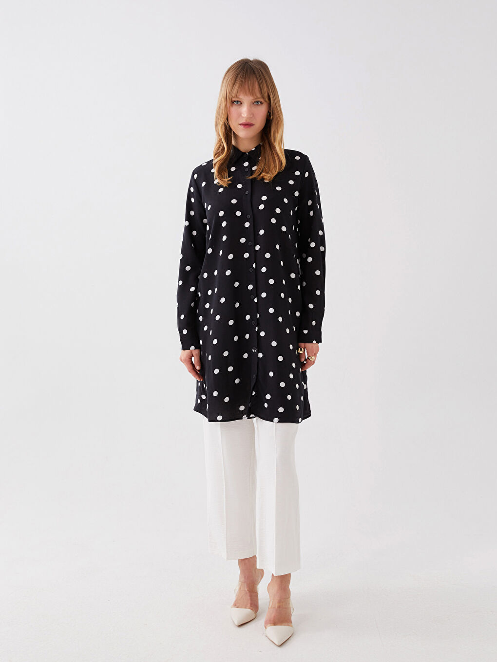 Polka Dot Long Sleeve Women's Shirt Tunic-2