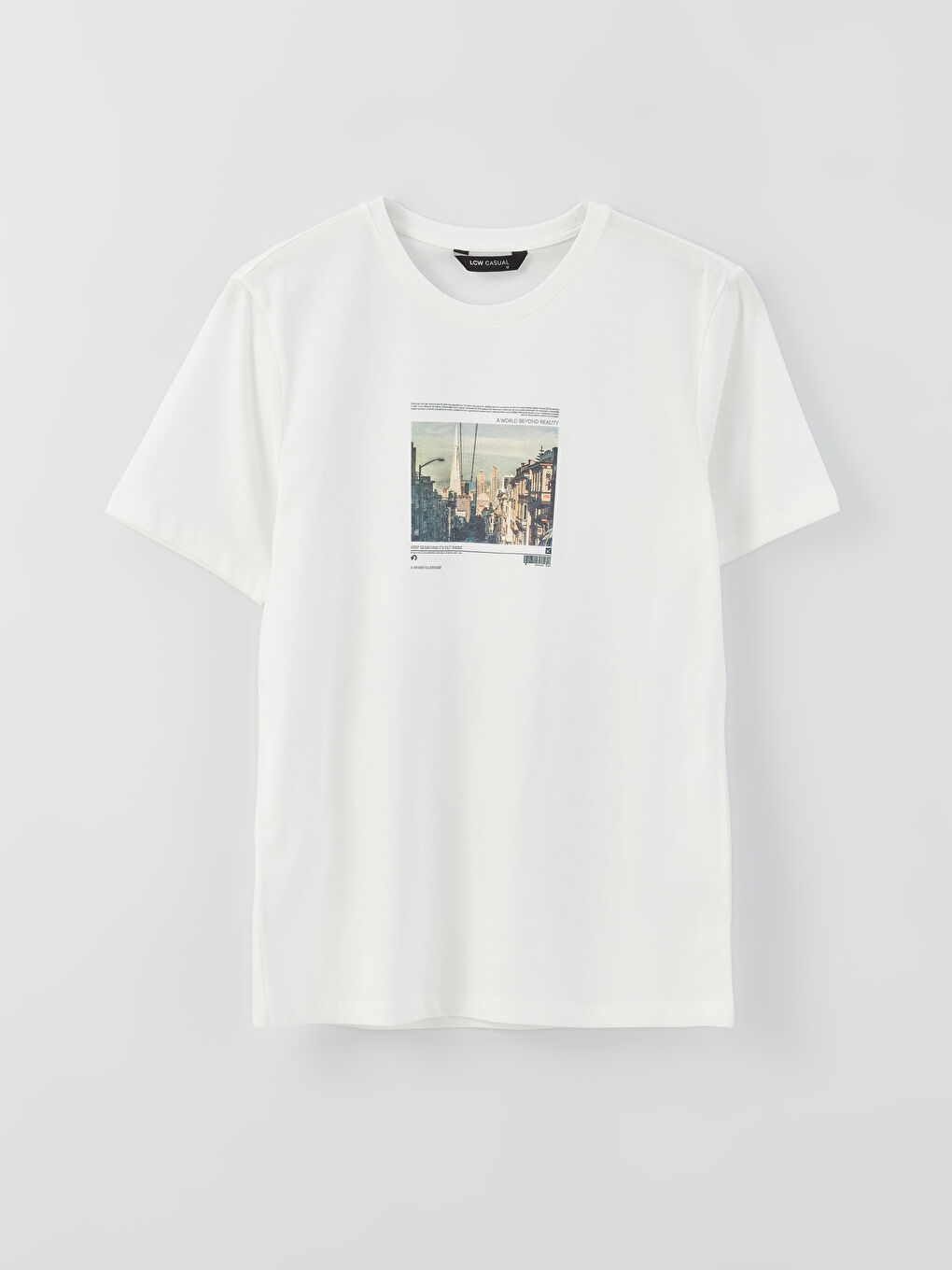 Beyaz Bisiklet Yaka Kısa Kollu Baskılı Penye Erkek Tişört-4