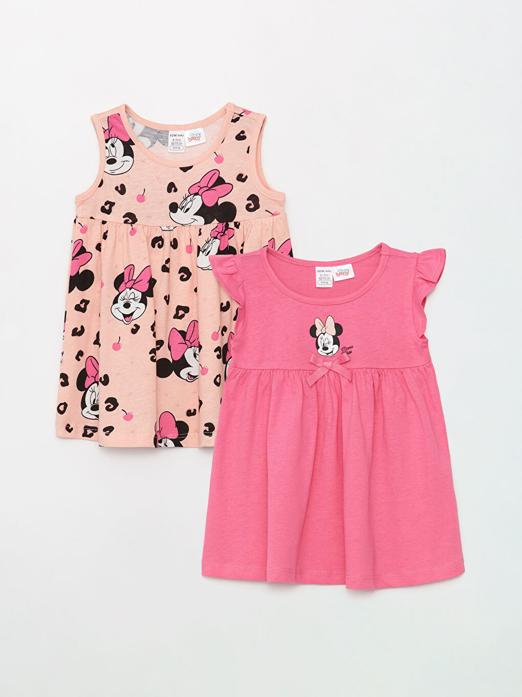 Crew Neck Minnie Mouse Printed Baby Girls' Dress 2 Pack