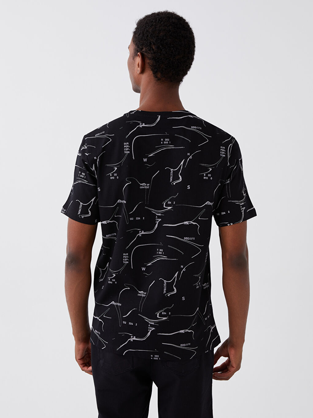 Siyah Bisiklet Yaka Kısa Kollu Baskılı Penye Erkek Tişört-4