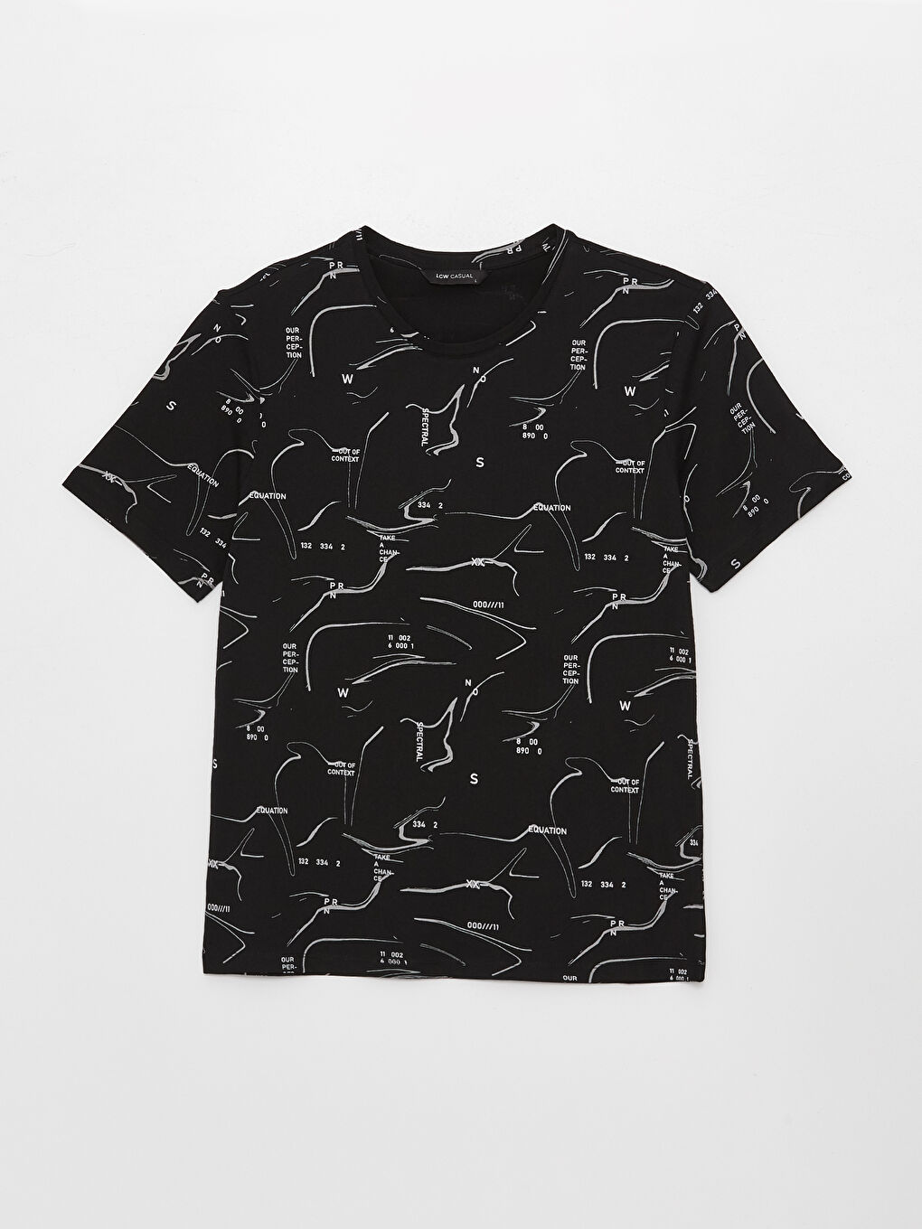 Siyah Bisiklet Yaka Kısa Kollu Baskılı Penye Erkek Tişört-5