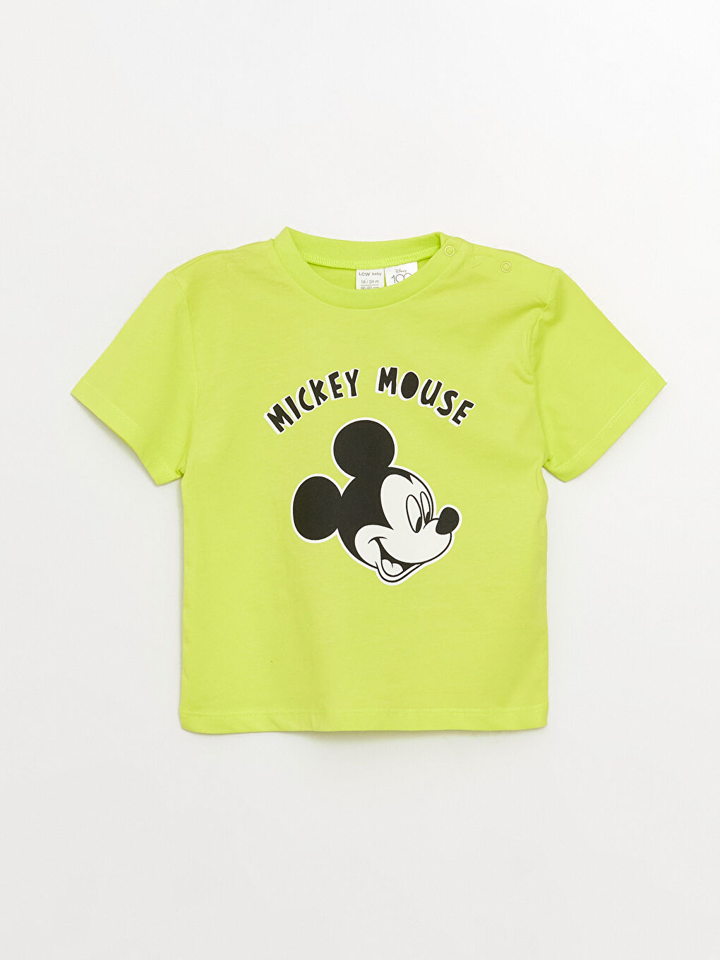 Yeşil Bisiklet Yaka Kısa Kollu Mickey Mouse Baskılı Erkek Bebek Tişört ve Şort 2'li Takım-1