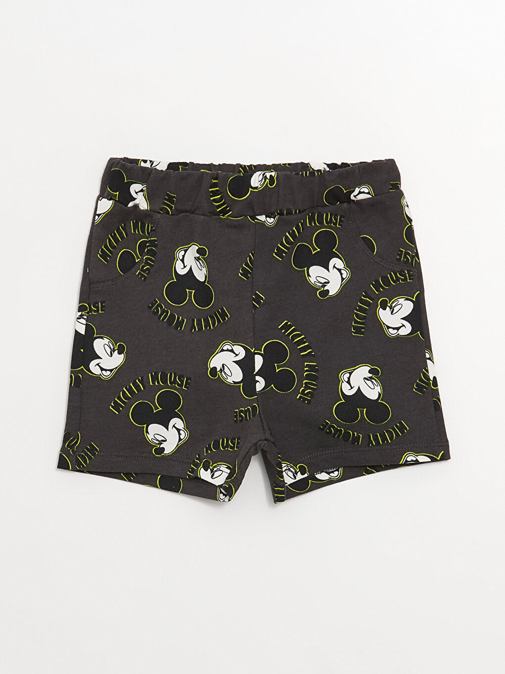 Yeşil Bisiklet Yaka Kısa Kollu Mickey Mouse Baskılı Erkek Bebek Tişört ve Şort 2'li Takım-2