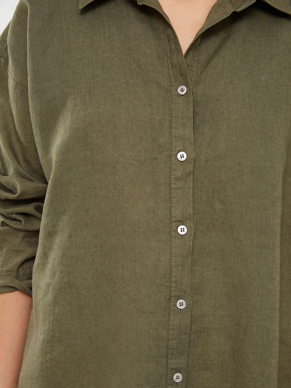 LCWAIKIKI Classic Plain Long Sleeve Oversize Linen Women's Shirt -S3GB19Z8-V2B