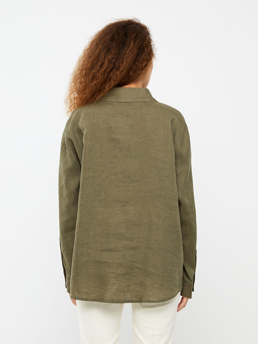 LCWAIKIKI Classic Plain Long Sleeve Oversize Linen Women's Shirt -S3GB19Z8-V2B