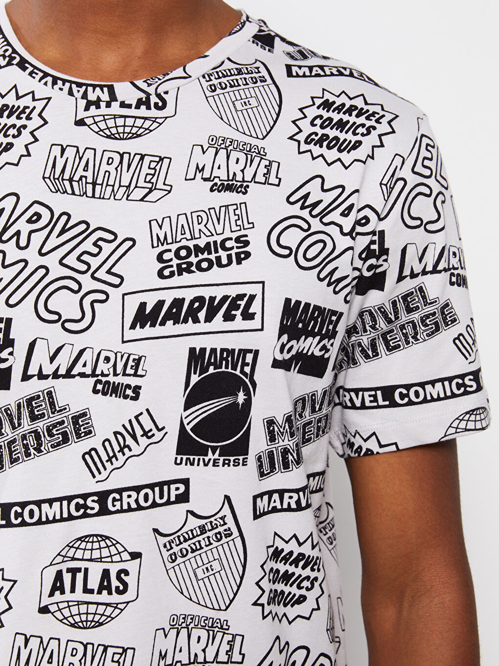 Gri Bisiklet Yaka Kısa Kollu Marvel Baskılı Penye Erkek Tişört-3