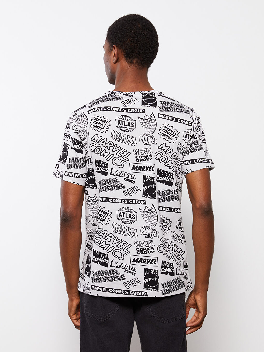 Gri Bisiklet Yaka Kısa Kollu Marvel Baskılı Penye Erkek Tişört-4