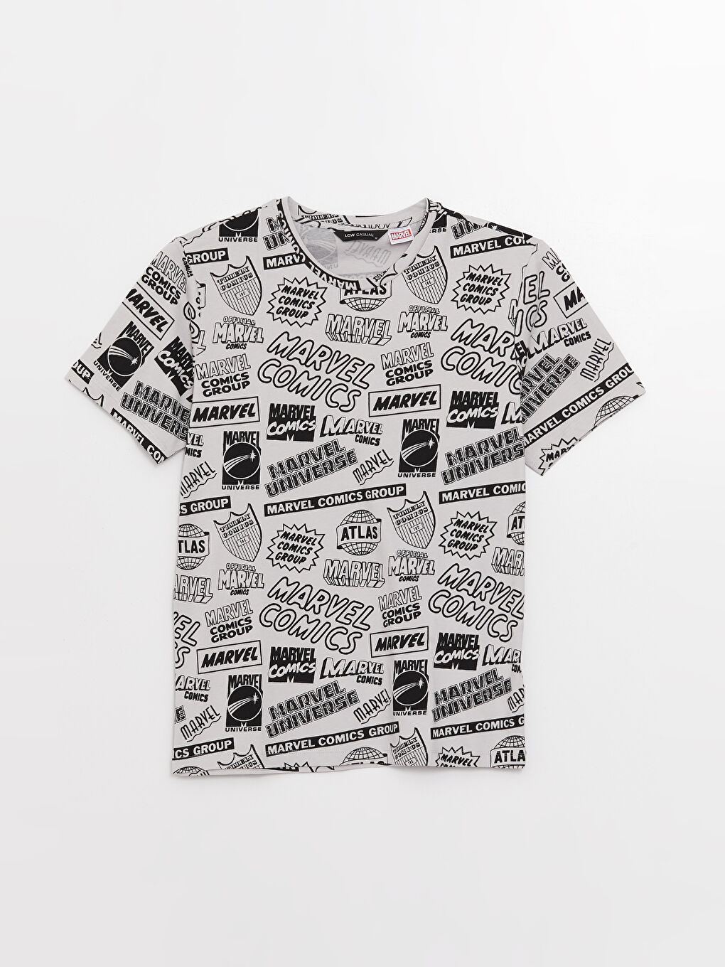 Gri Bisiklet Yaka Kısa Kollu Marvel Baskılı Penye Erkek Tişört-5