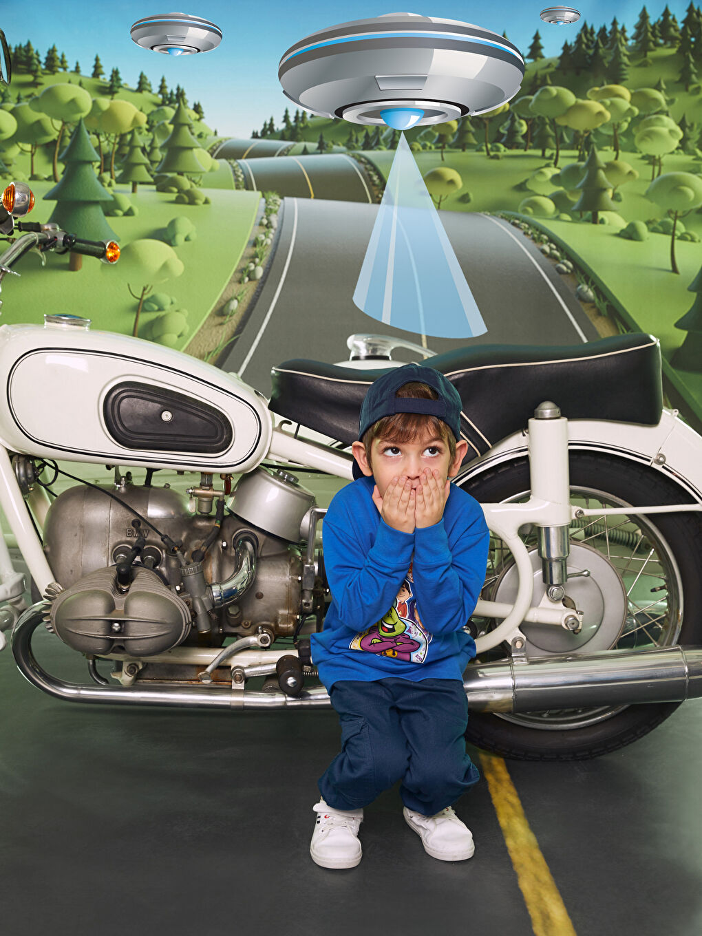 Mavi Bisiklet Yaka Galaktik Tayfa Baskılı Uzun Kollu Erkek Çocuk Sweatshirt