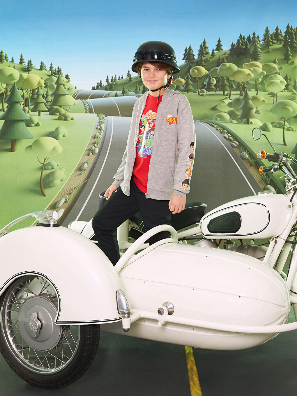 Karışık Kapüşonlu Galaktik Tayfa Baskılı Uzun Kollu Erkek Çocuk Fermuarlı Sweatshirt-1