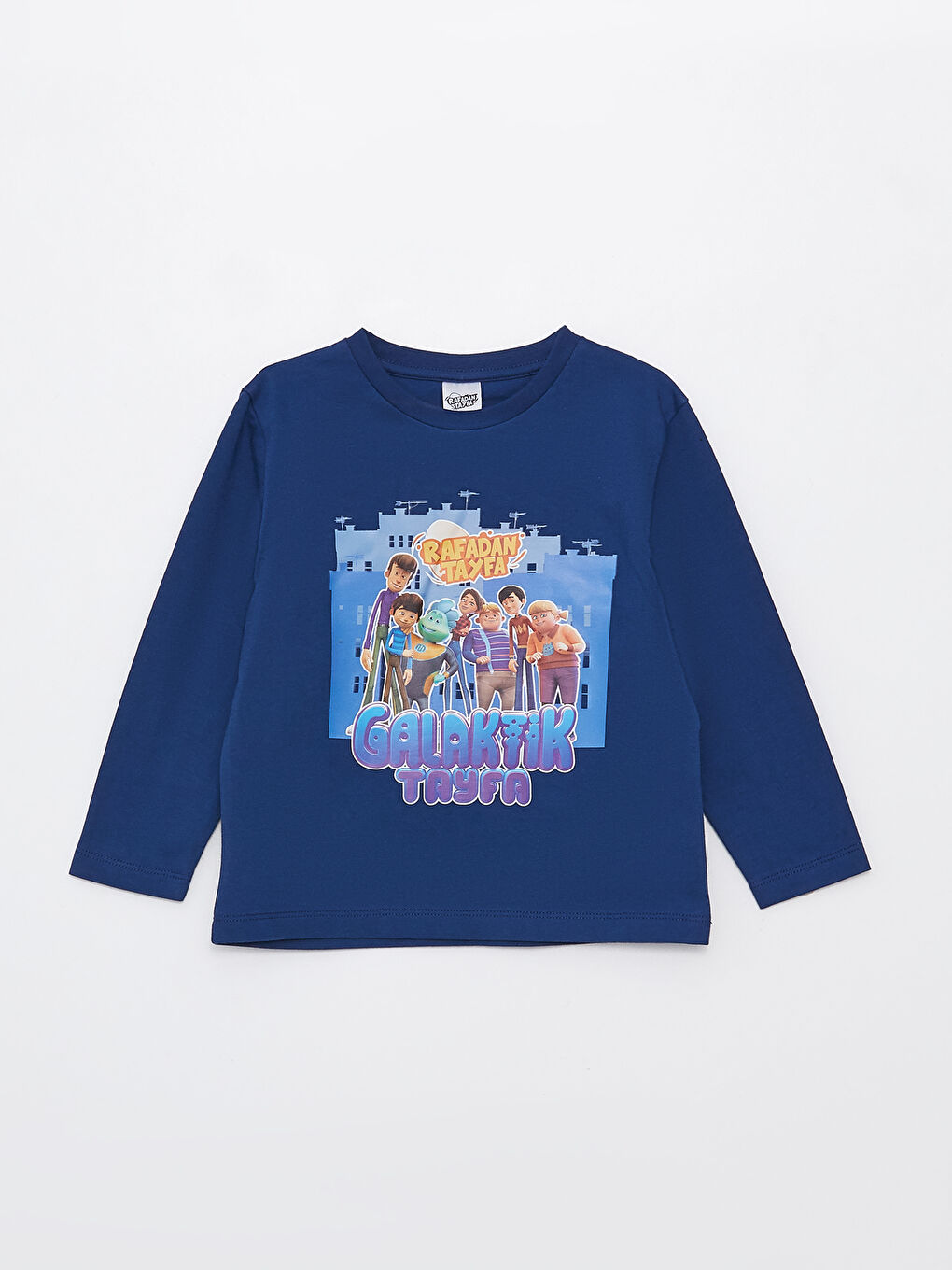 Lacivert Bisiklet Yaka Galaktik Tayfa Baskılı Uzun Kollu Erkek Çocuk Tişört-3