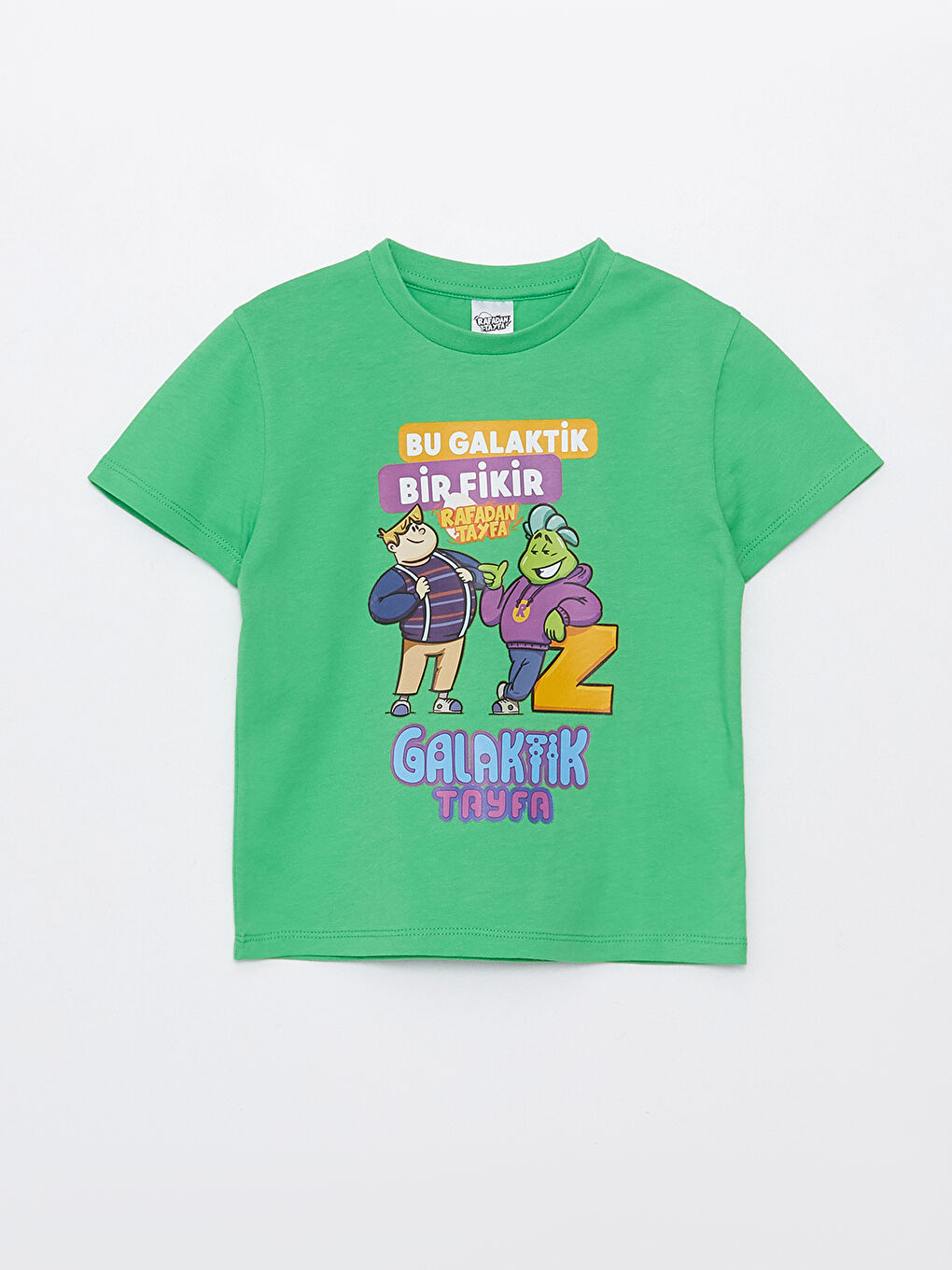 Yeşil Bisiklet Yaka Galaktik Tayfa Baskılı Kısa Kollu Erkek Çocuk Tişört