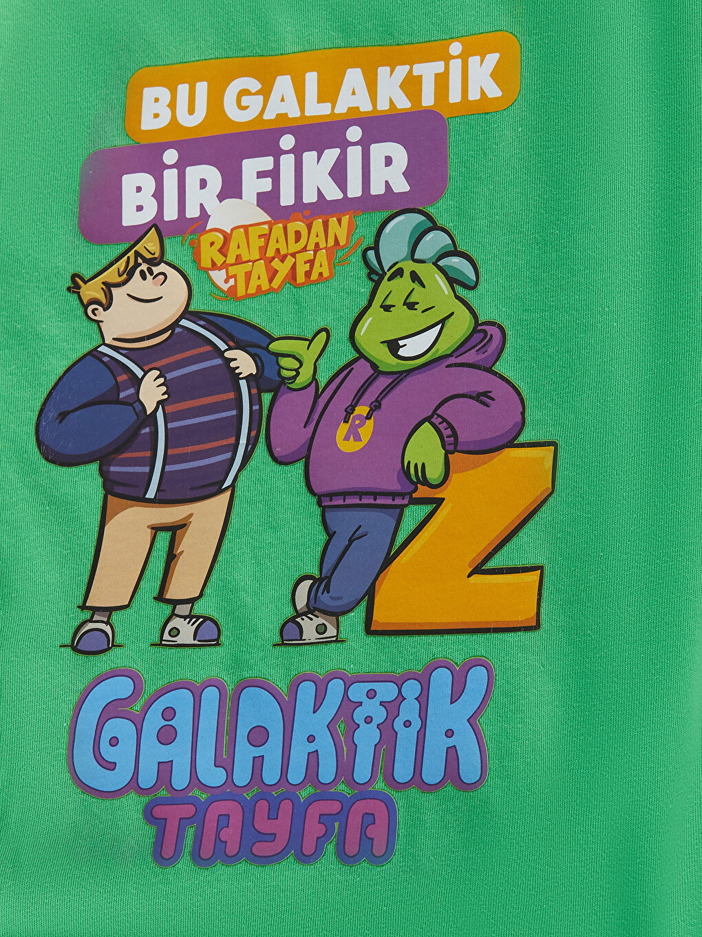 Yeşil Bisiklet Yaka Galaktik Tayfa Baskılı Kısa Kollu Erkek Çocuk Tişört-6