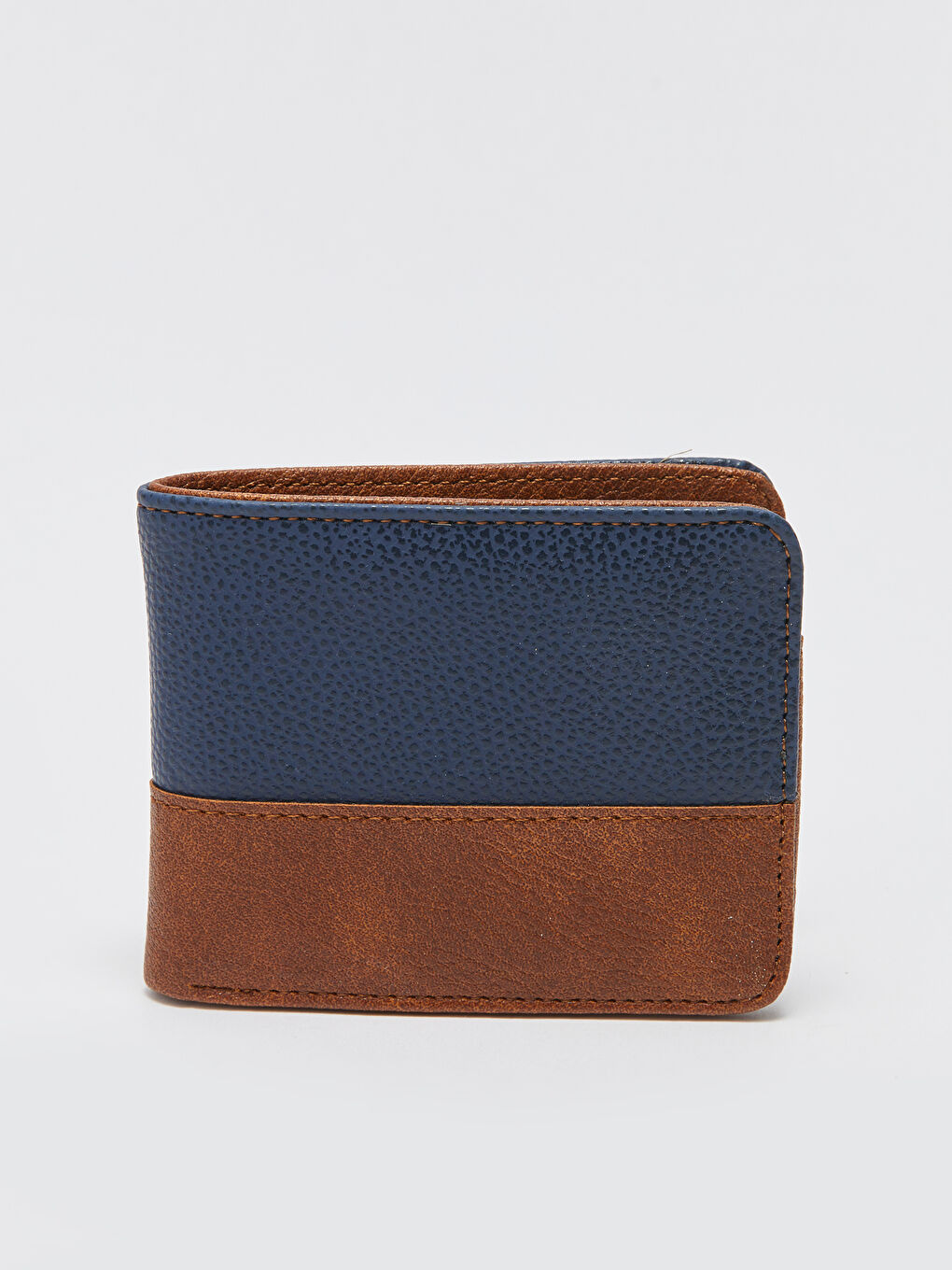 Lacivert Deri Görünümlü Renk Bloklu Erkek Cüzdan