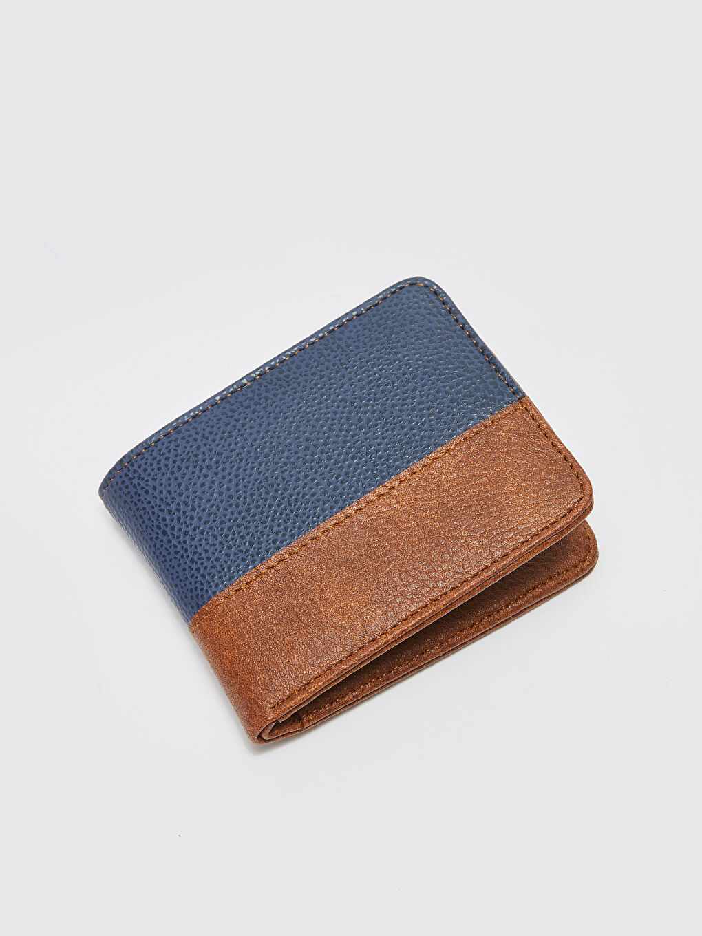 Lacivert Deri Görünümlü Renk Bloklu Erkek Cüzdan-1