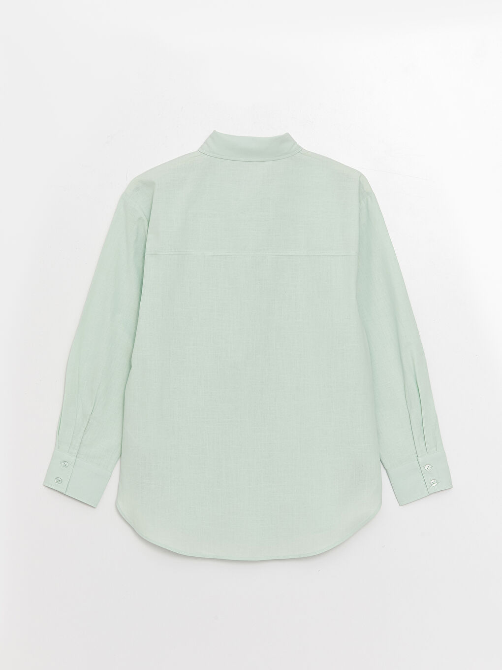 Yeşil Düz Uzun Kollu Oversize Kadın Gömlek-3