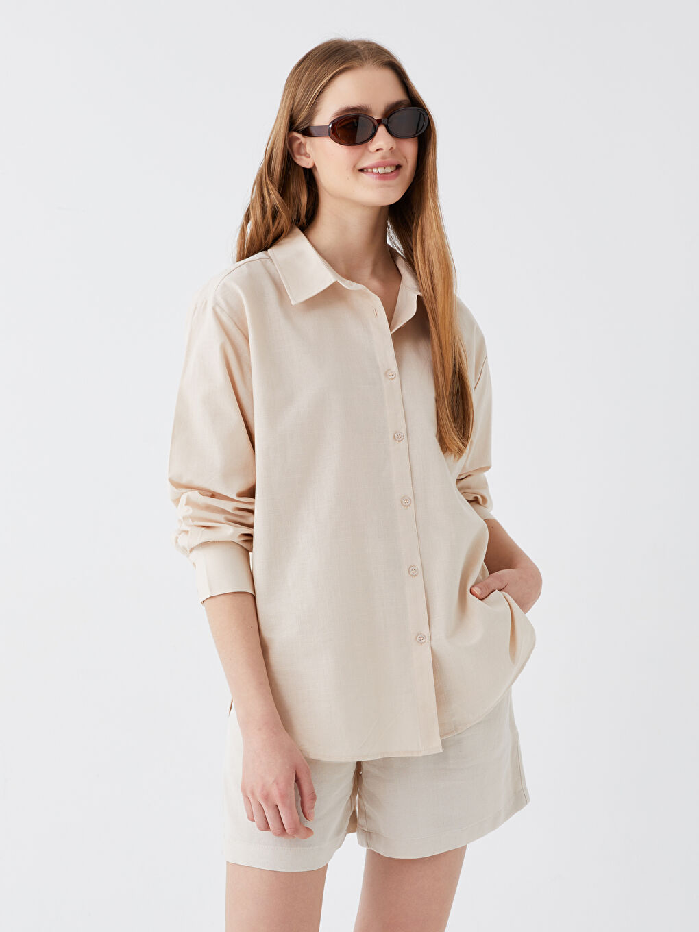 Plain Long Sleeve Oversize Women's Shirt -S3GB51Z8-V3X