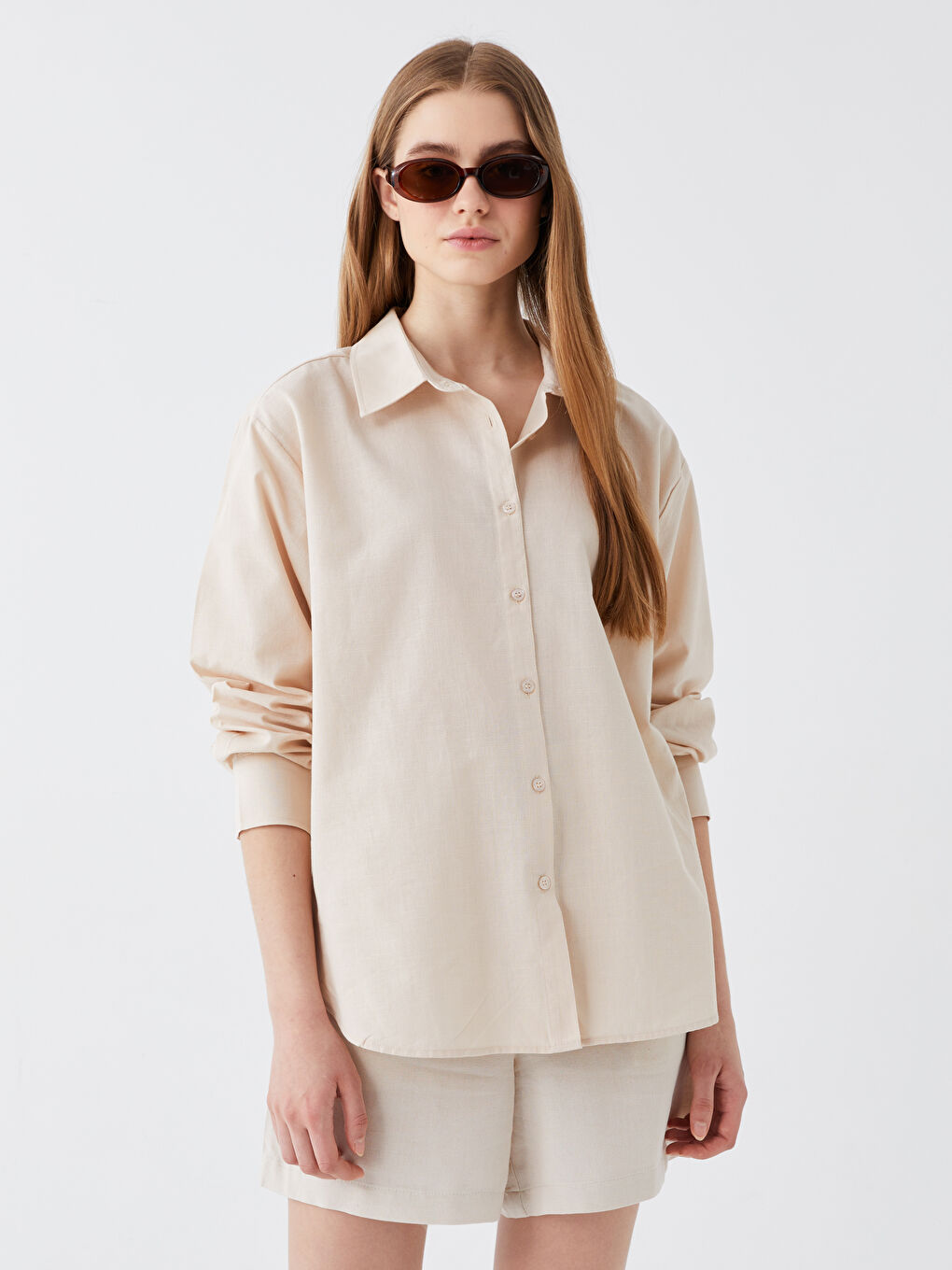 Plain Long Sleeve Oversize Women's Shirt -S3GB51Z8-V3X