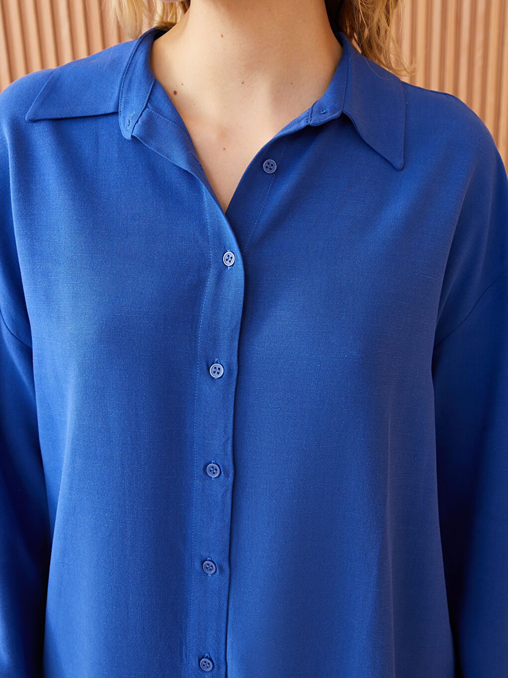 Plain Long Sleeve Linen Blend Oversize Women's Shirt Tunic-3