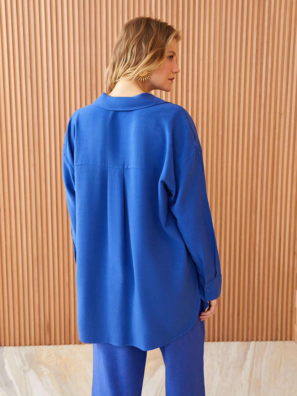 Plain Long Sleeve Linen Blend Oversize Women's Shirt Tunic-4