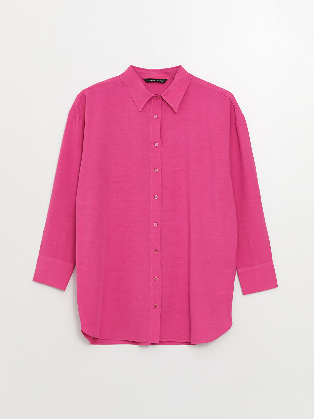 قميص تونيك سادة كم طويل خليط كتان أوفراسايز للسيدات-5