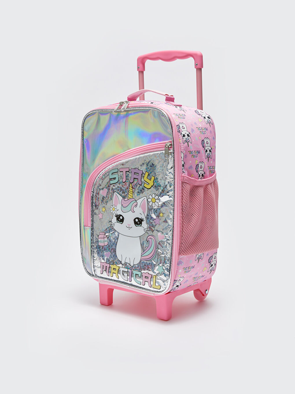 Pembe Baskılı Tekerlekli Kız Çocuk Çekçekli Çanta-1
