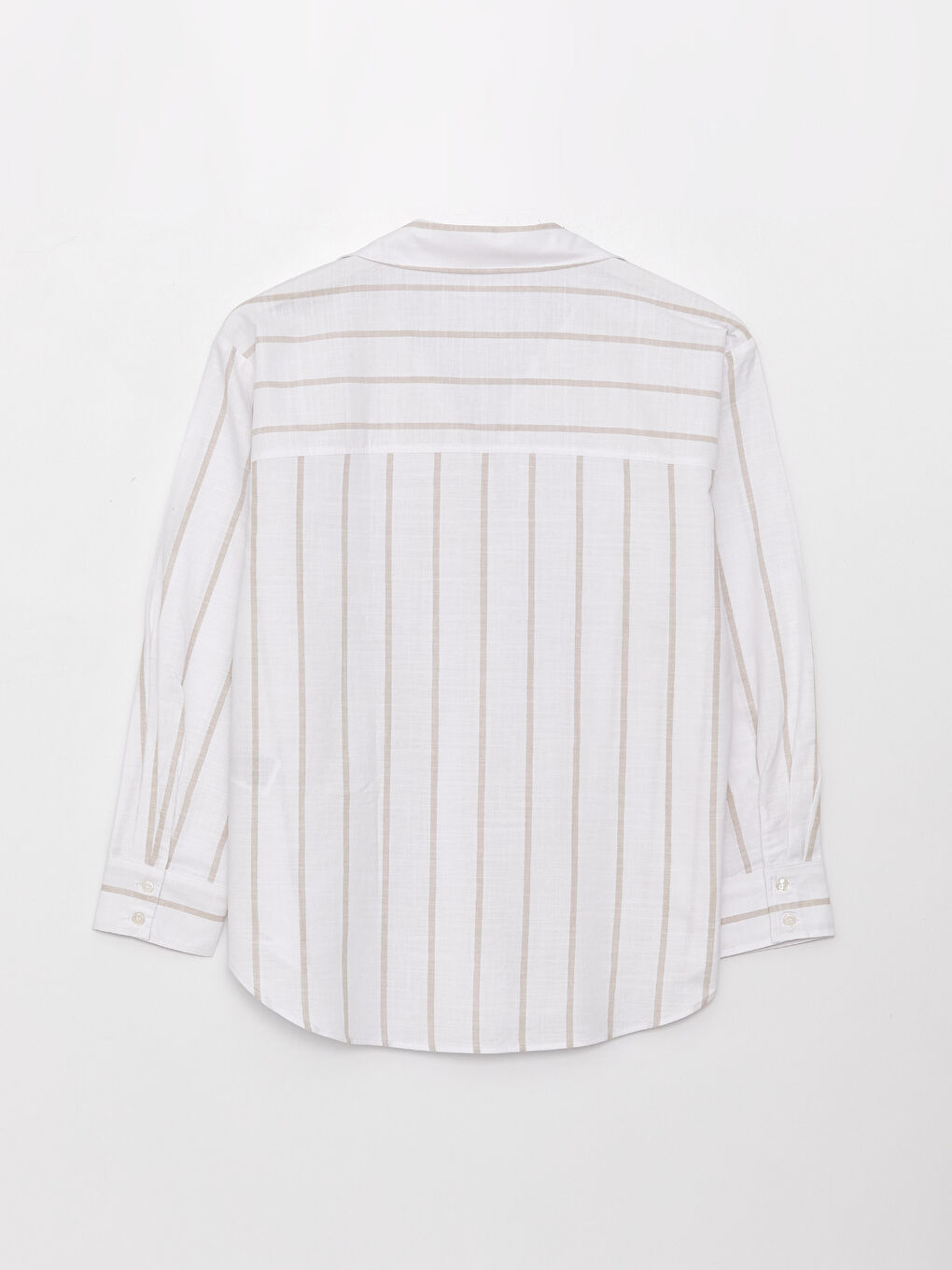 Bej Çizgili Uzun Kollu Oversize Kadın Gömlek-6