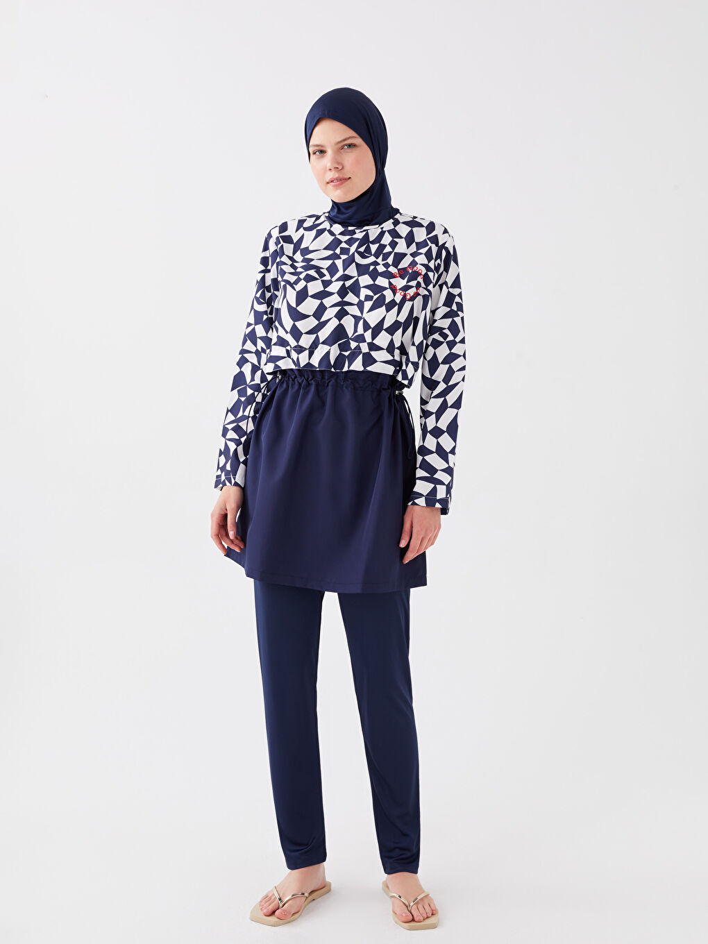 Crew Neck Patterned Long Sleeve Women Hijab Swimsuit Set -S3GC10Z8-LQQ
