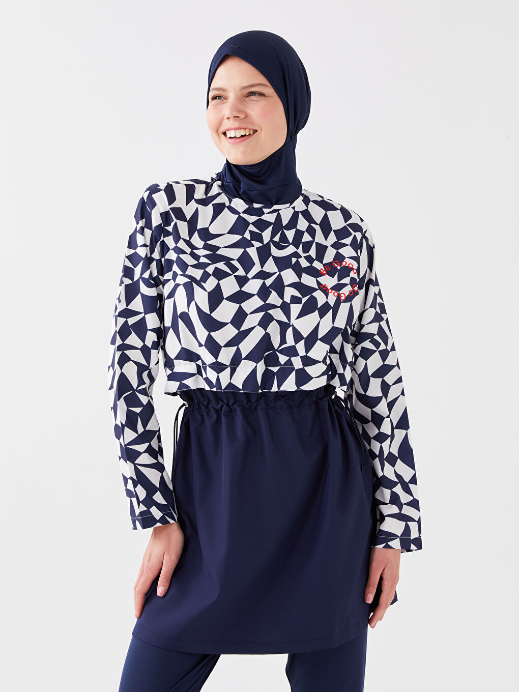 Crew Neck Patterned Long Sleeve Women Hijab Swimsuit Set -S3GC10Z8-LQQ