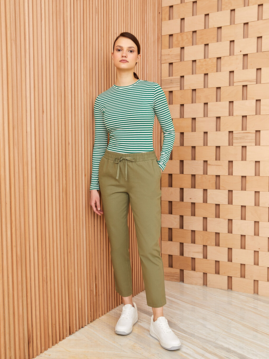 Crew Neck Striped Long Sleeve Women's T-Shirt-2