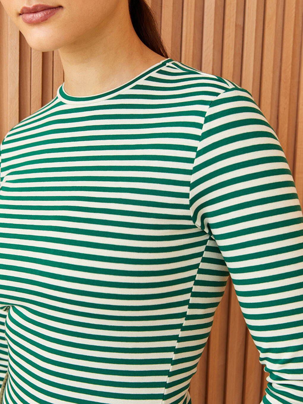 Crew Neck Striped Long Sleeve Women's T-Shirt-3