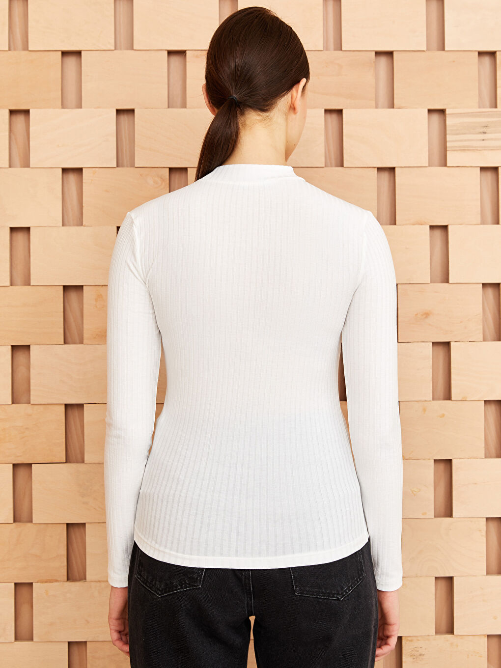 Tricou Femei cu Guler Tip Pâlnie Simplu și Mânecă Lungă-4