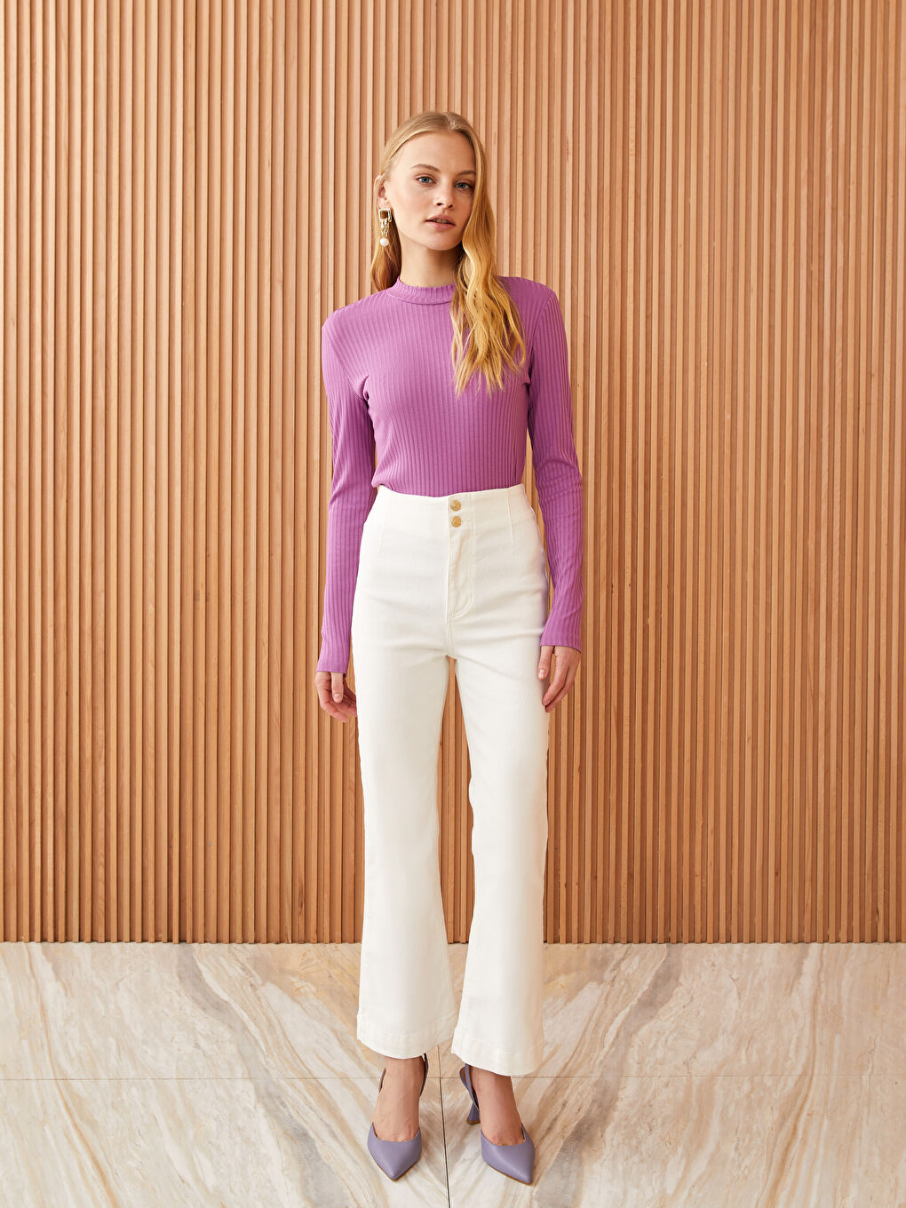 LCW Modest Funnel Neck Plain Long Sleeve Women's T-Shirt -S3GC20Z8-GVD