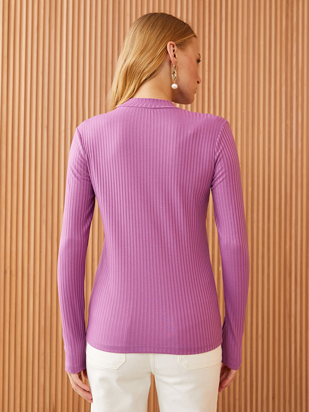 LCW Modest Funnel Neck Plain Long Sleeve Women's T-Shirt -S3GC20Z8-GVD