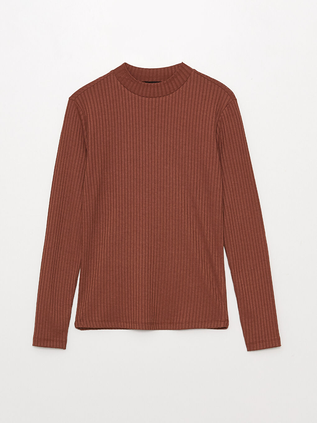 Футболка Женская Однотонная С Длинным Рукавом И Воротником-Трубой-5