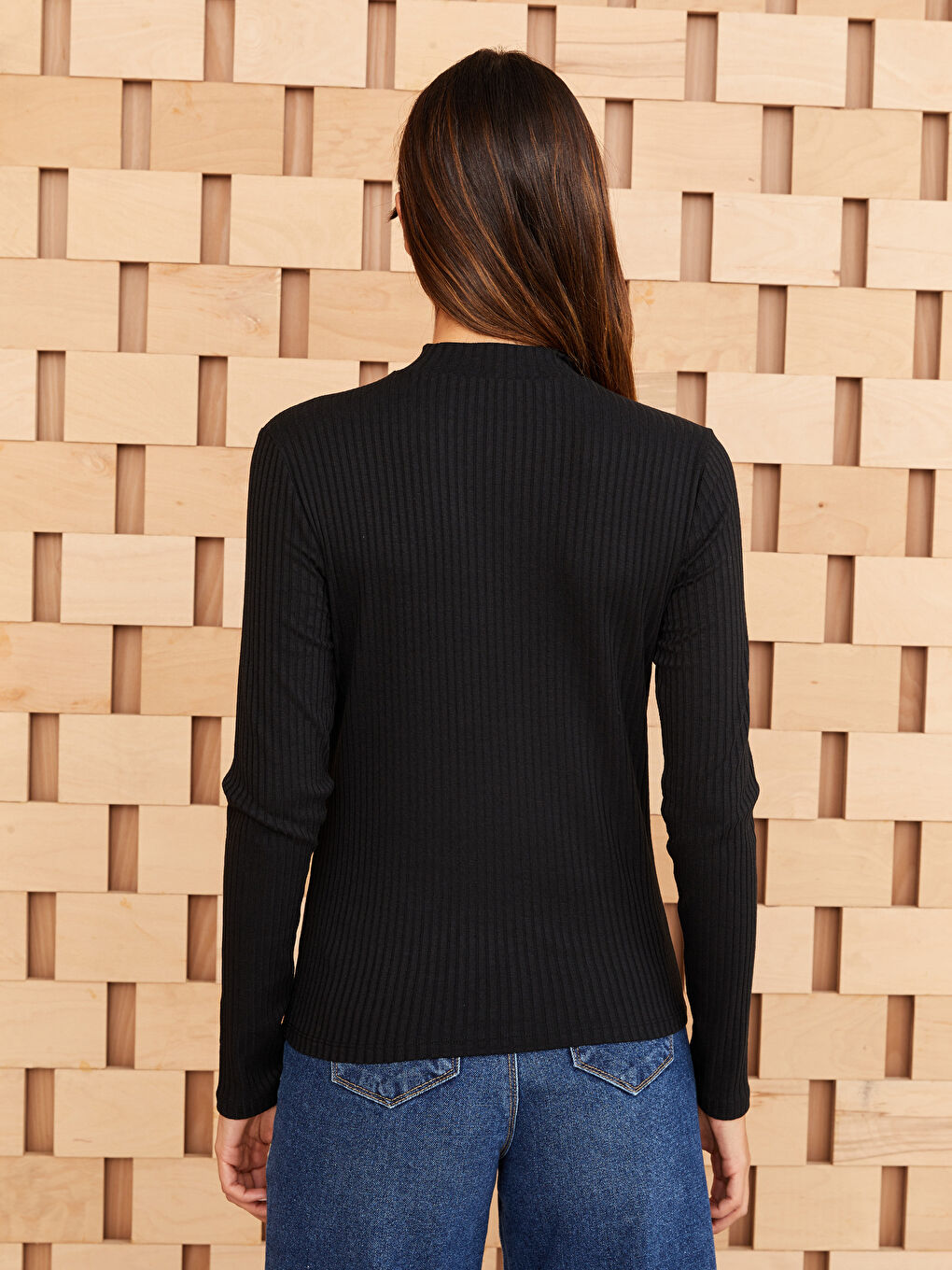 Funnel Neck Plain Long Sleeve Women's T-Shirt-4