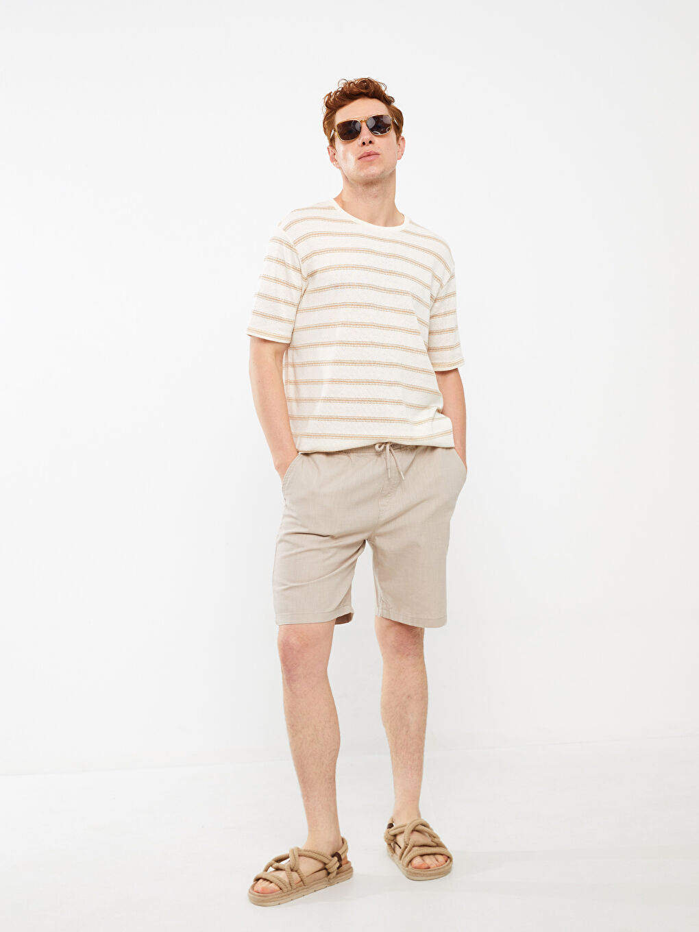 Standard Fit Men's Shorts with Waist Tie Detail