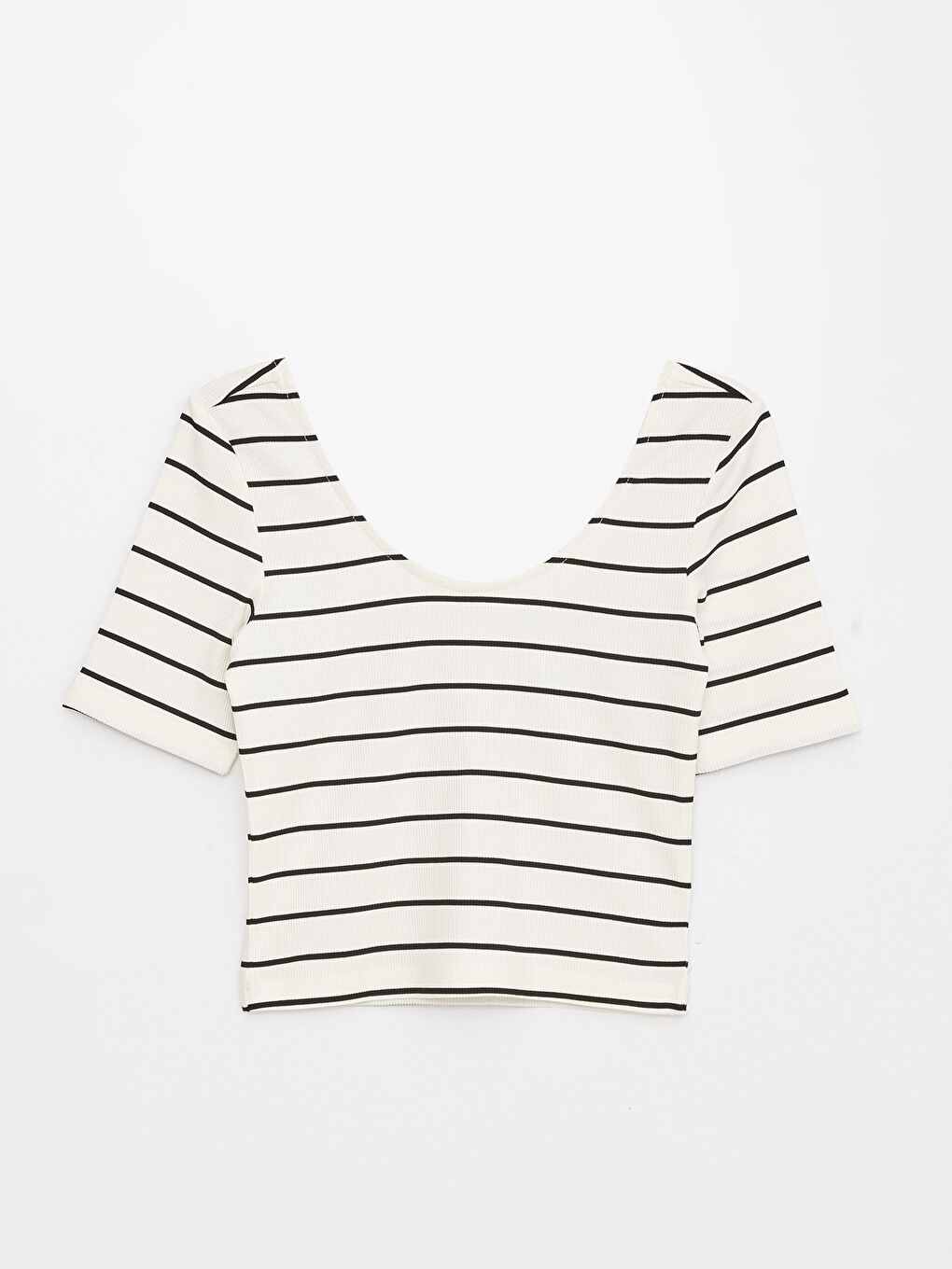 LCW Vision Women's U-Neck Striped Short Sleeve Bodysuit -S3GC28Z8-SZ5
