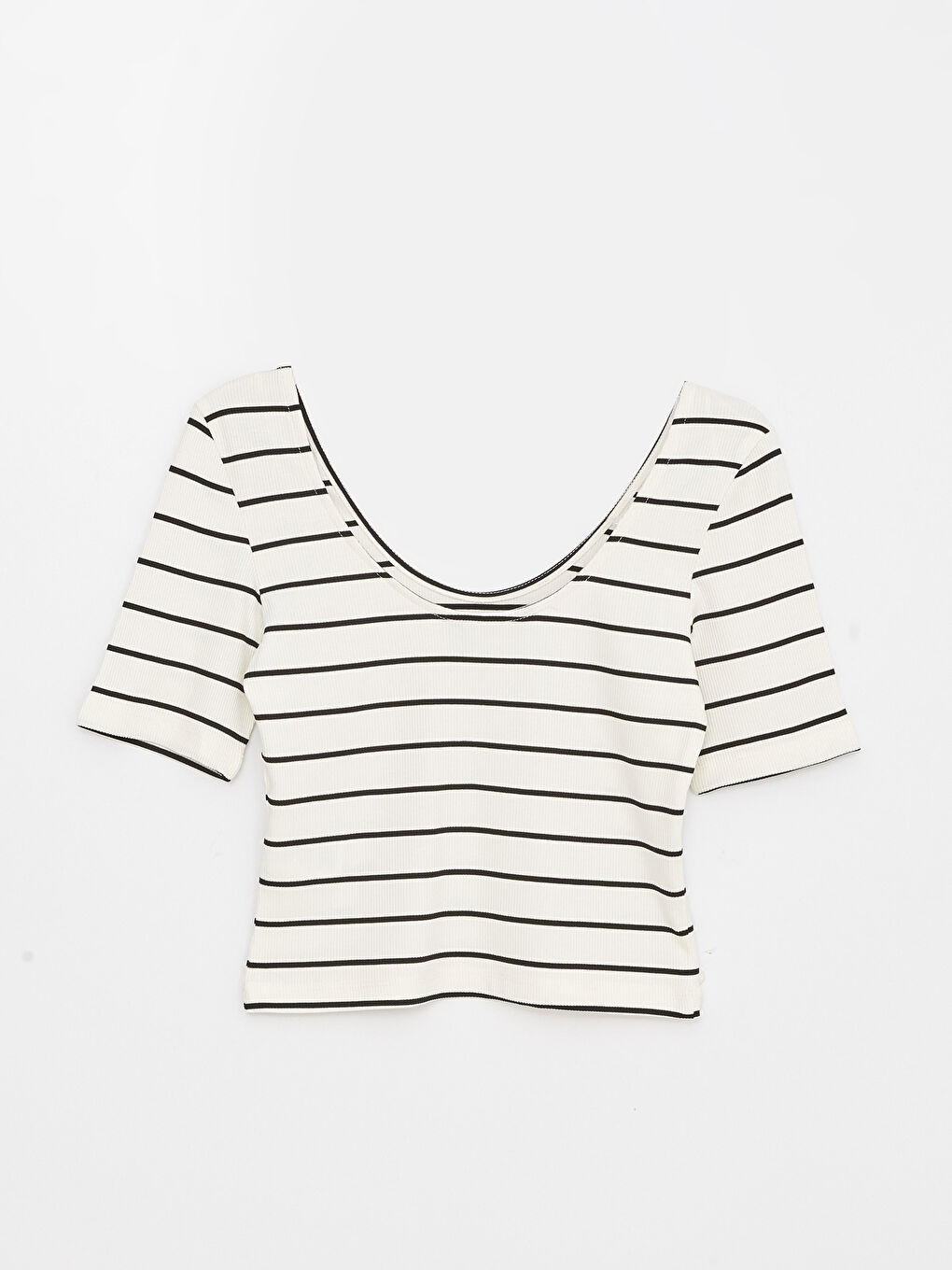 LCW Vision Women's U-Neck Striped Short Sleeve Bodysuit -S3GC28Z8-SZ5