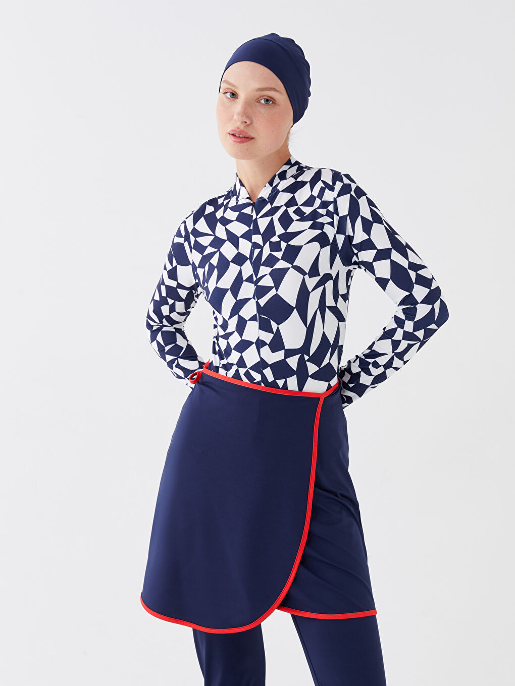 LCW Modest College Collar Patterned Long Sleeve Women Hijab Swimsuit Set -S3GC29Z8-LQQ
