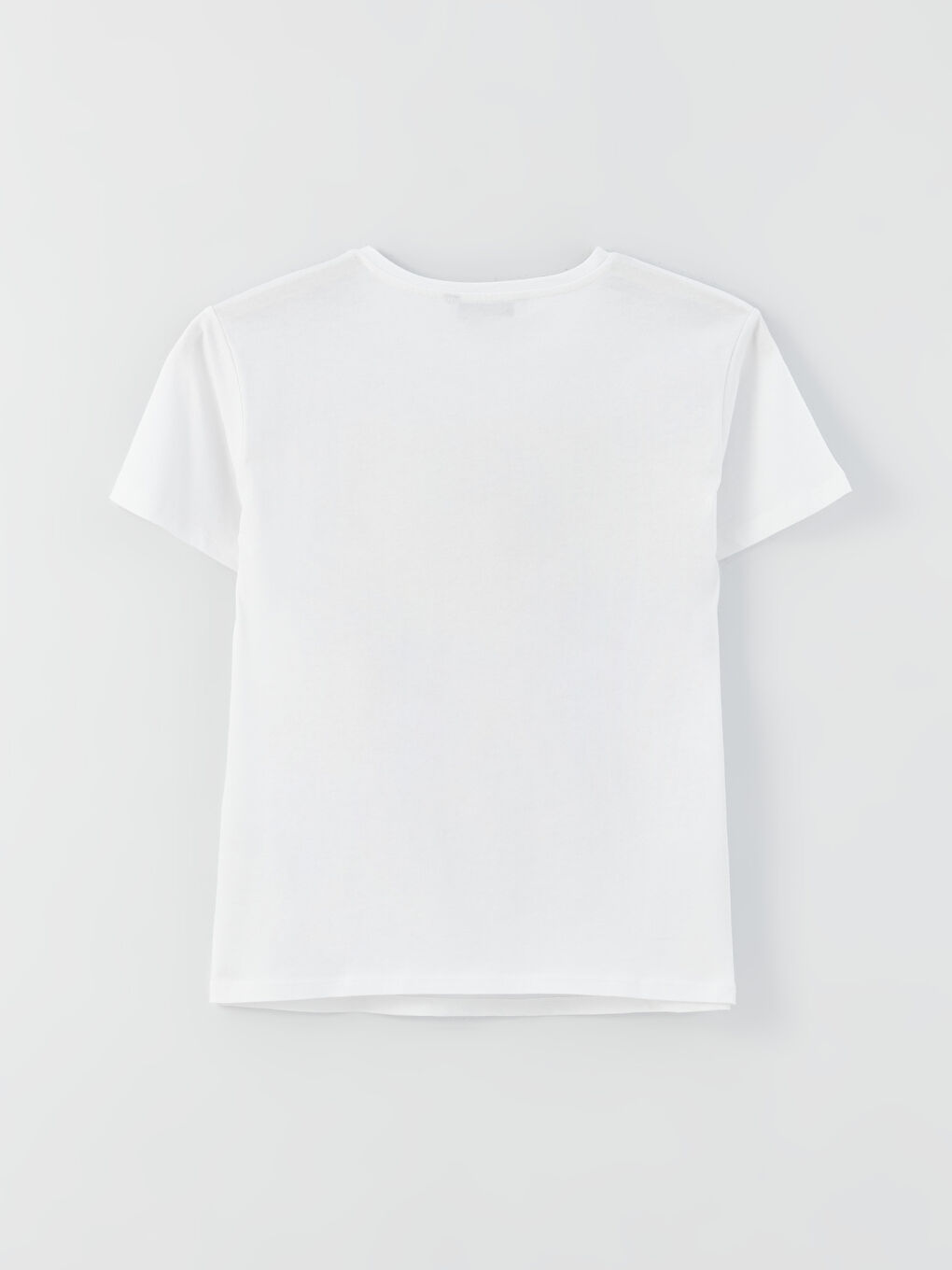 Beyaz Bisiklet Yaka Baskılı Kısa Kollu Oversize Kadın Tişört-6