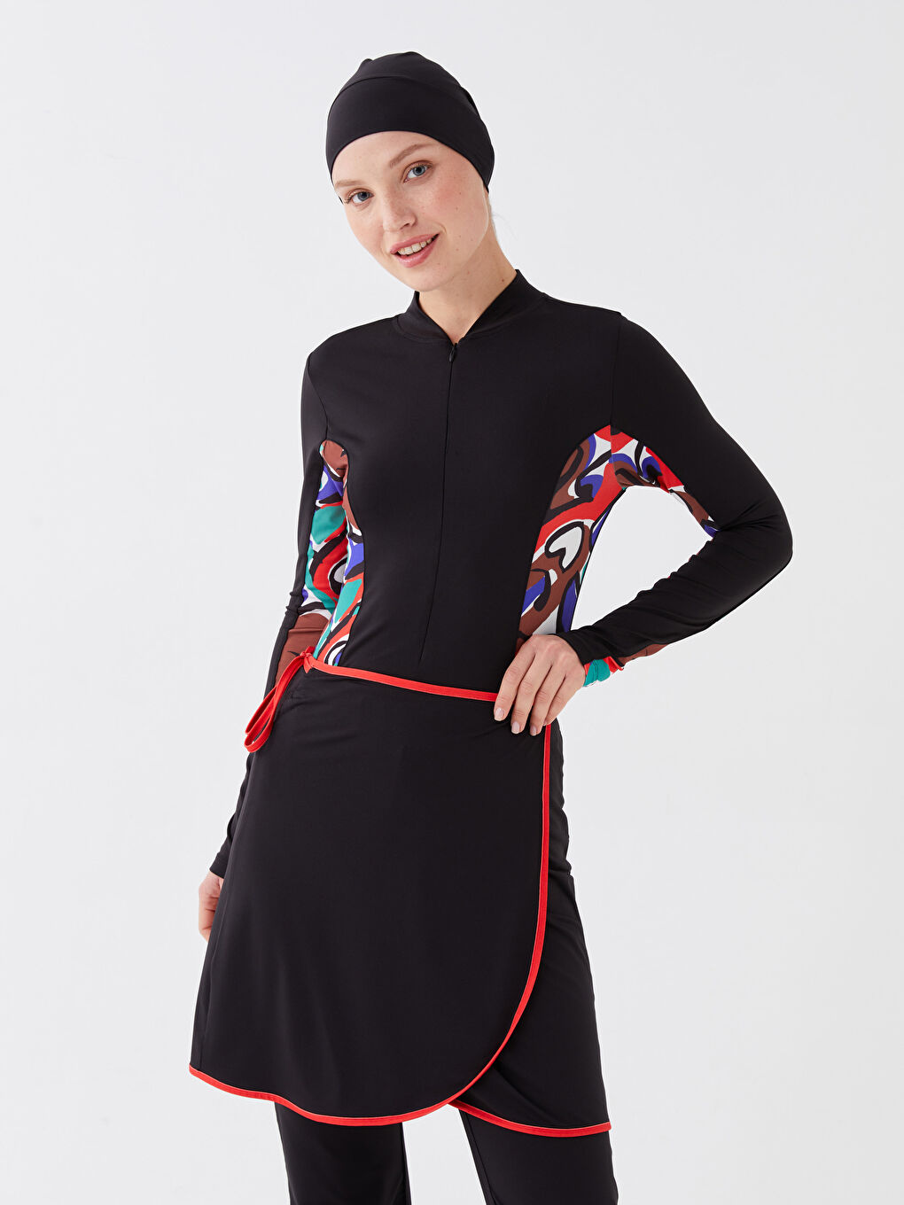 College Collar Patterned Long Sleeve Women Hijab Swimsuit Set -S3GC44Z8-LQJ