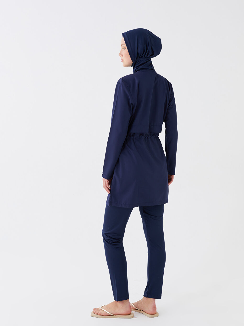LCW Modest Mavi Bisiklet Yaka Baskılı Uzun Kollu Kadın Tesettür Mayo Takımı - 3